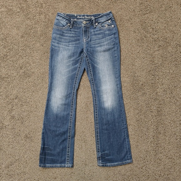 Harley Davidson Womens 6P Blue Embellished Bootcut Jeans Thick Stitch Bling - Picture 2 of 13